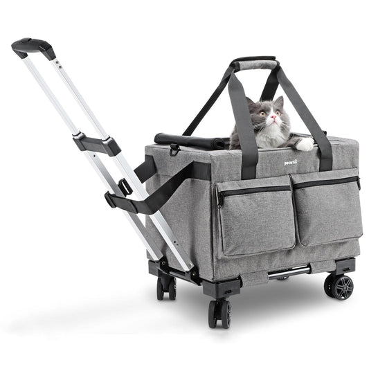 Cat Carrier with Wheels Steel Wire Frame Trolley Handbag Bag Stroller