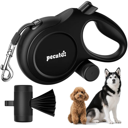 8m/26ft Dog Lead Retractable Dog Leash with Poo Bag Holder