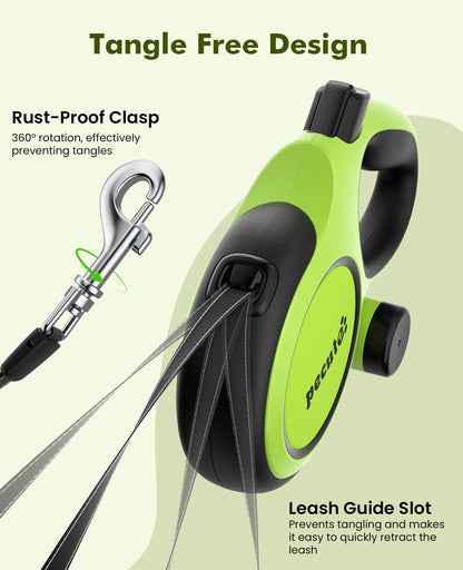 8m/26ft Dog Lead Retractable Dog Leash with Poo Bag Holder