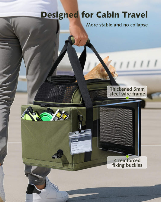 Airline Approved Expandable Pet Carrier Dog Cat Carrier with Leakproof Pee Pad