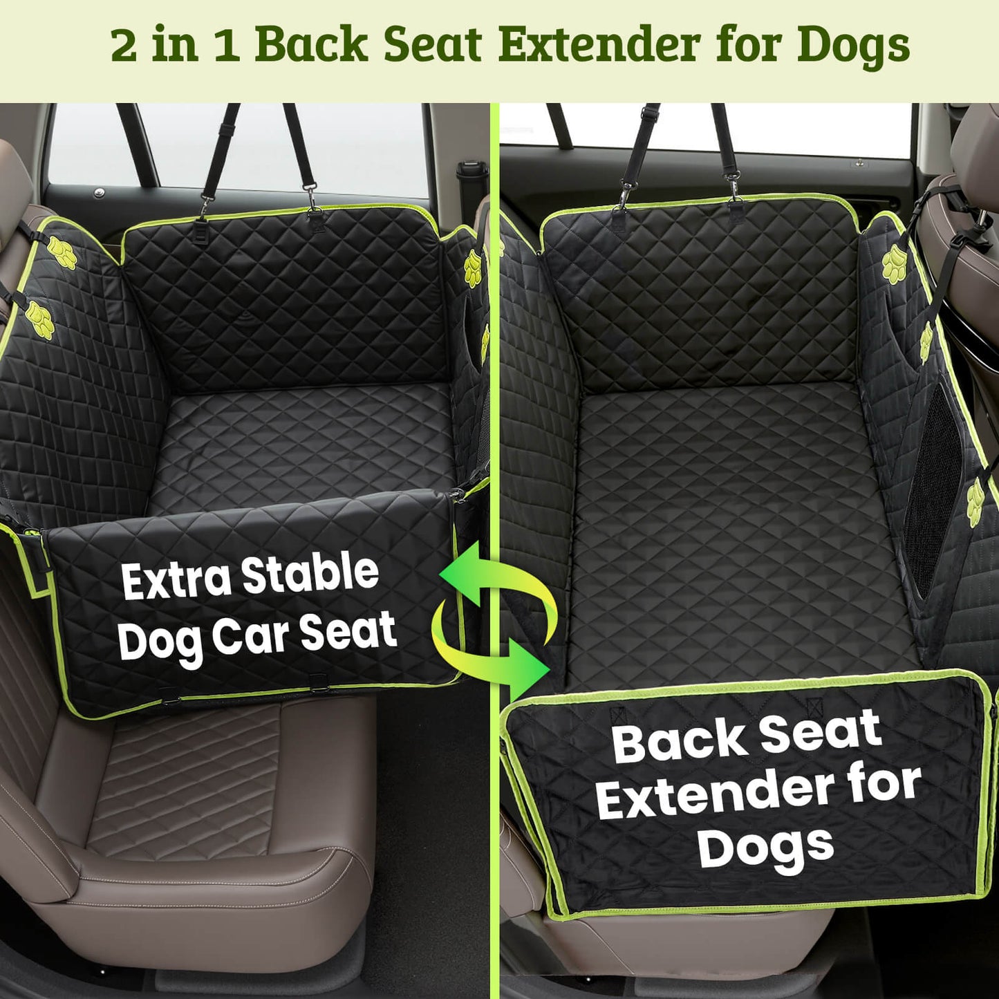 2-in-1 Dog Car Seat Cover for Back Seat Transform to Passenger Mode