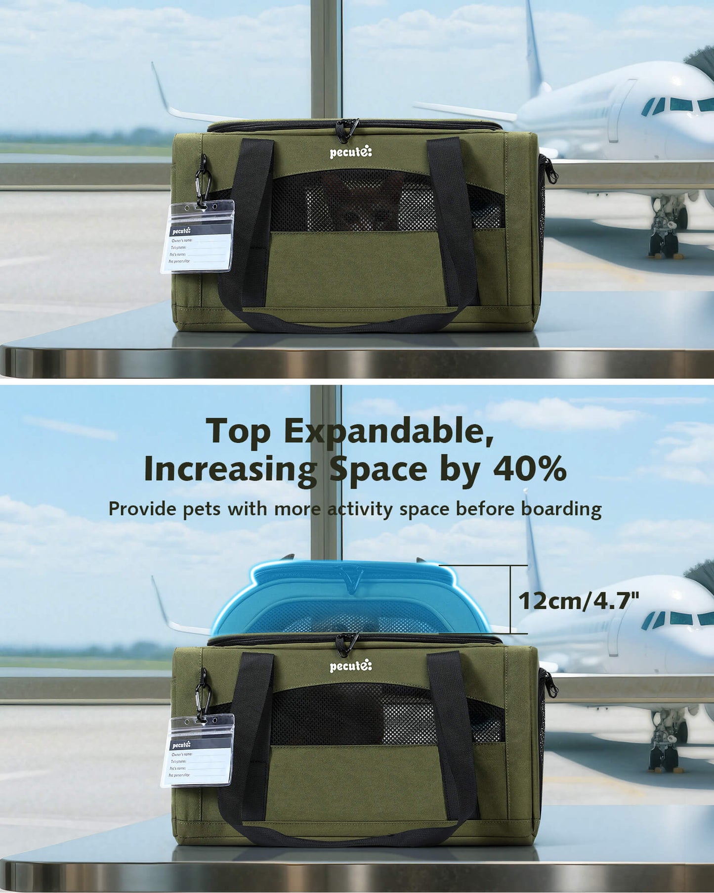 Airline Approved Expandable Pet Carrier Dog Cat Carrier with Leakproof Pee Pad