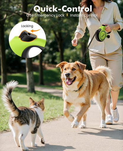8m/26ft Dog Lead Retractable Dog Leash with Poo Bag Holder
