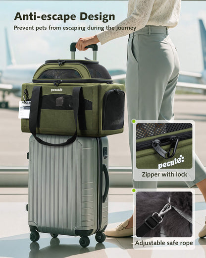 Airline Approved Expandable Pet Carrier Dog Cat Carrier with Leakproof Pee Pad