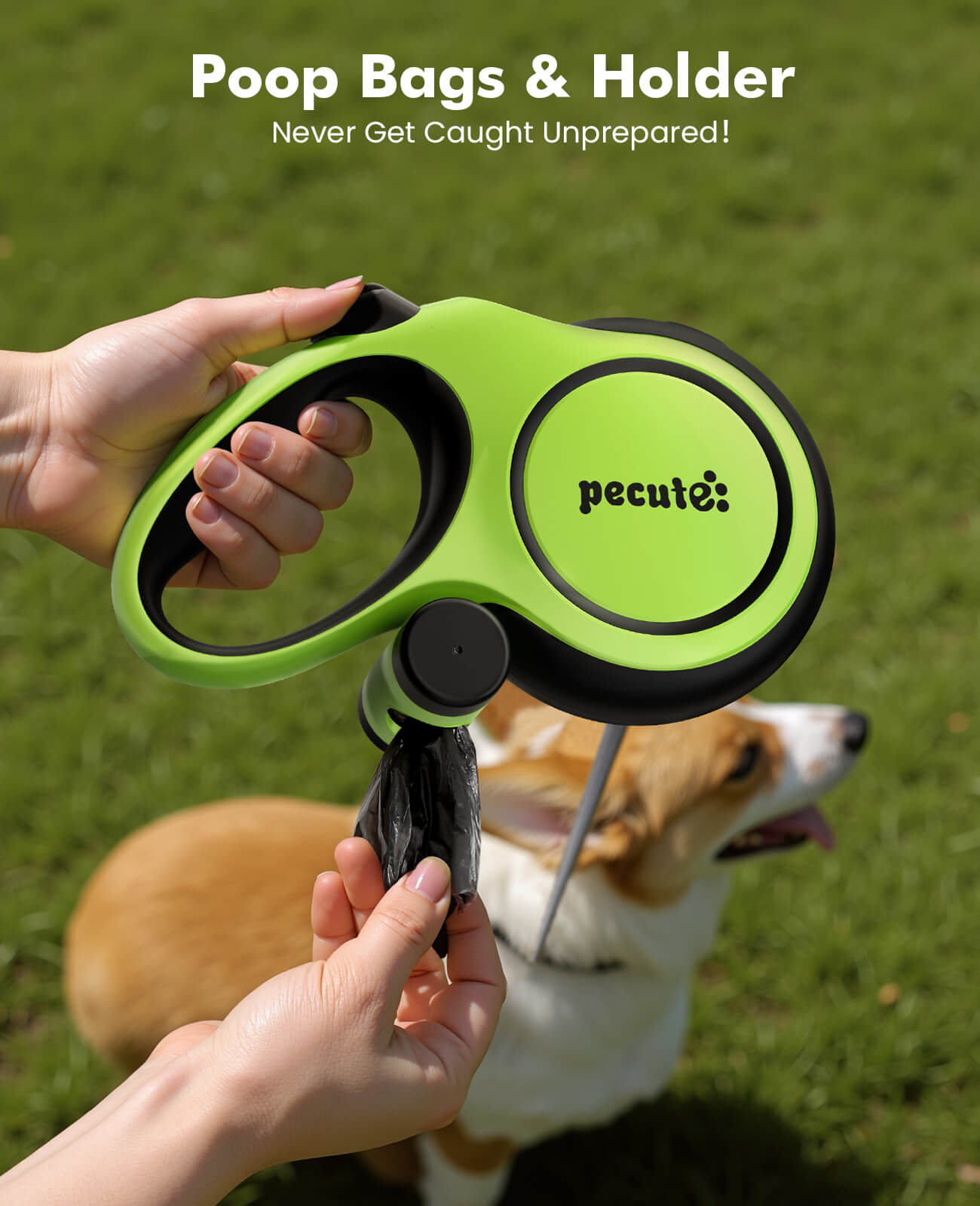 8m/26ft Dog Lead Retractable Dog Leash with Poo Bag Holder