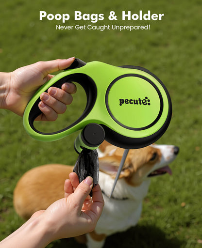 8m/26ft Dog Lead Retractable Dog Leash with Poo Bag Holder