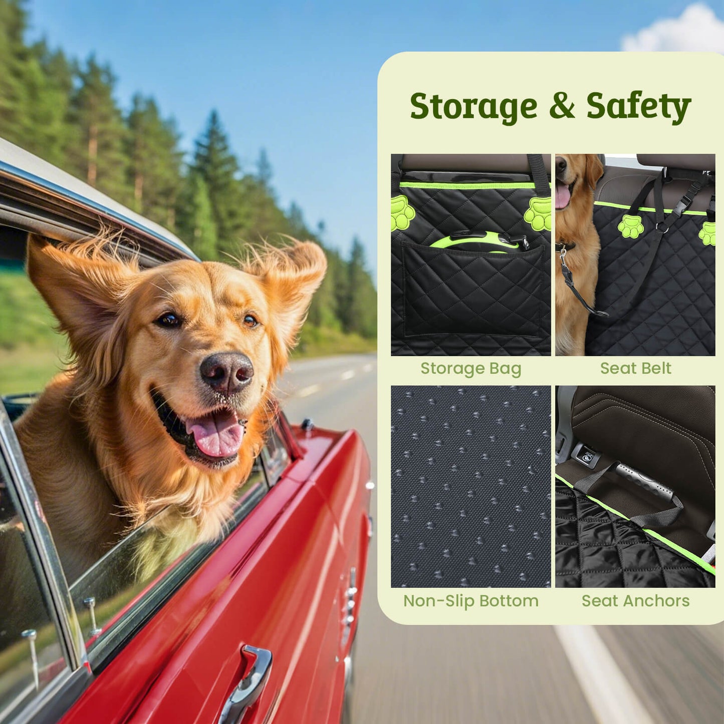 2-in-1 Dog Car Seat Cover for Back Seat Transform to Passenger Mode