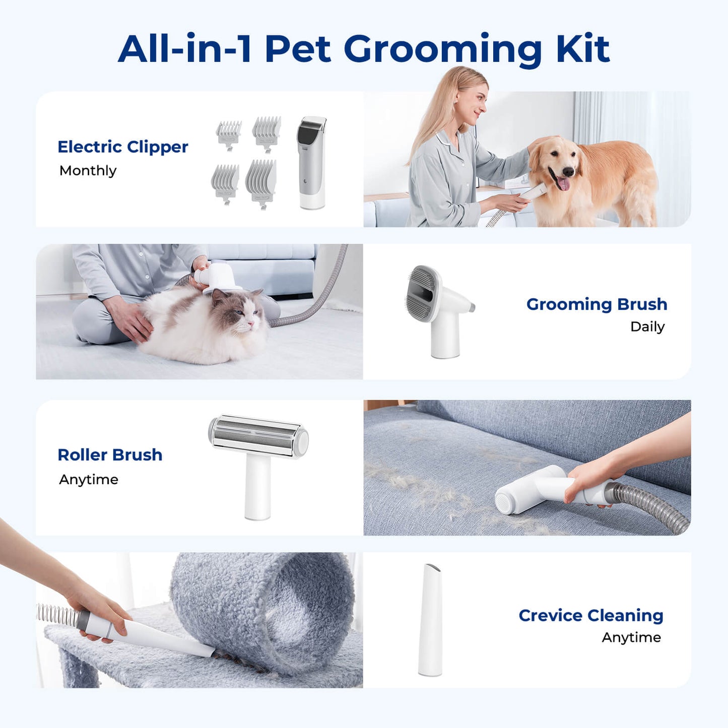 4-in-1 Pet Grooming Vacuum Kit with Clipper Brush