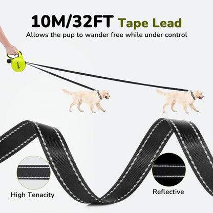 10m/32ft Retractable Dog Leash with Dog Waste Bag Holder