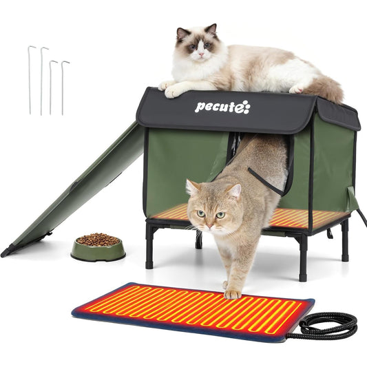 Heated Outdoor Cat House with Heating Pad