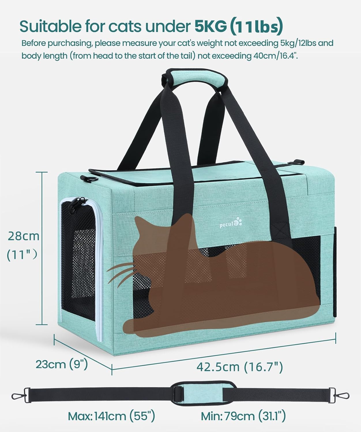 Airline Approved Cat Carrier Handbag Extra Stable Built-in Frame