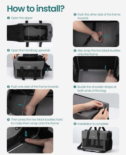 Airline Approved Cat Carrier Handbag Extra Stable Built-in Frame