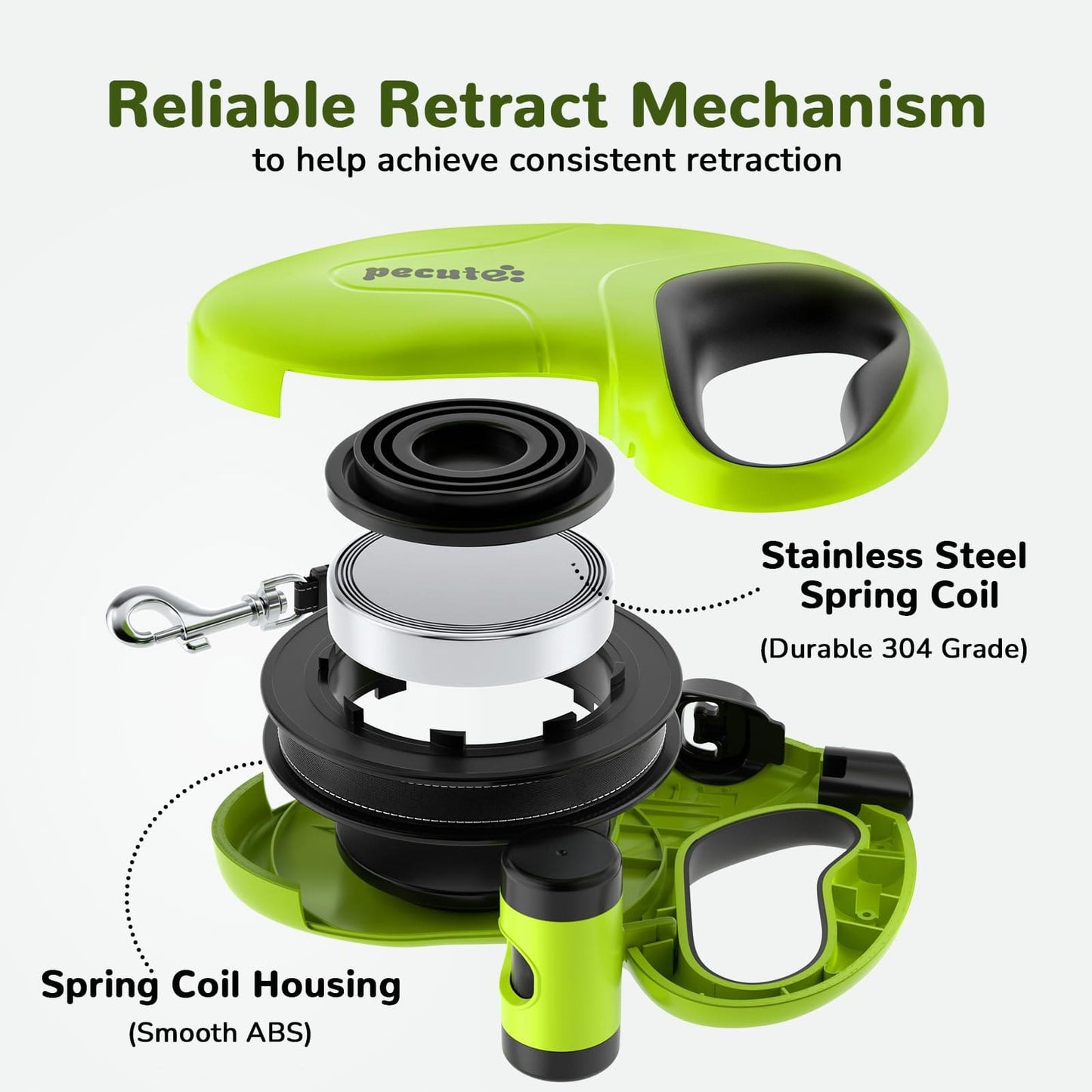 10m/32ft Retractable Dog Leash with Reflective Strips with  Poop Bag