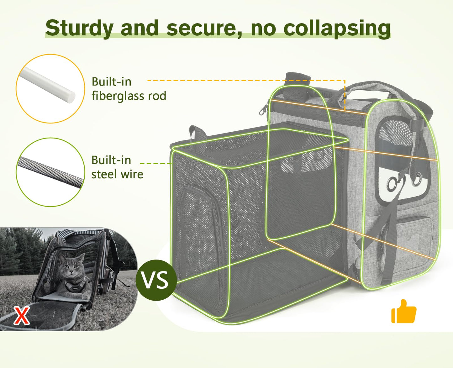 Portable Breathable Rucksack Expandable Cat Carrier Dog Backpack（Grey）