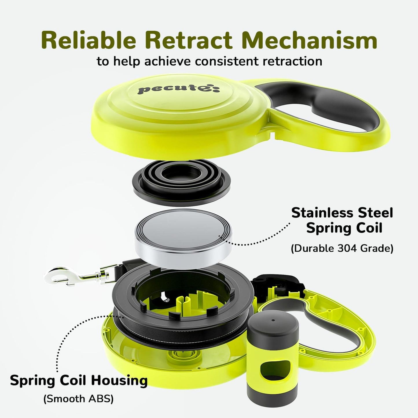 10m/32ft Retractable Dog Leash with Dog Waste Bag Holder