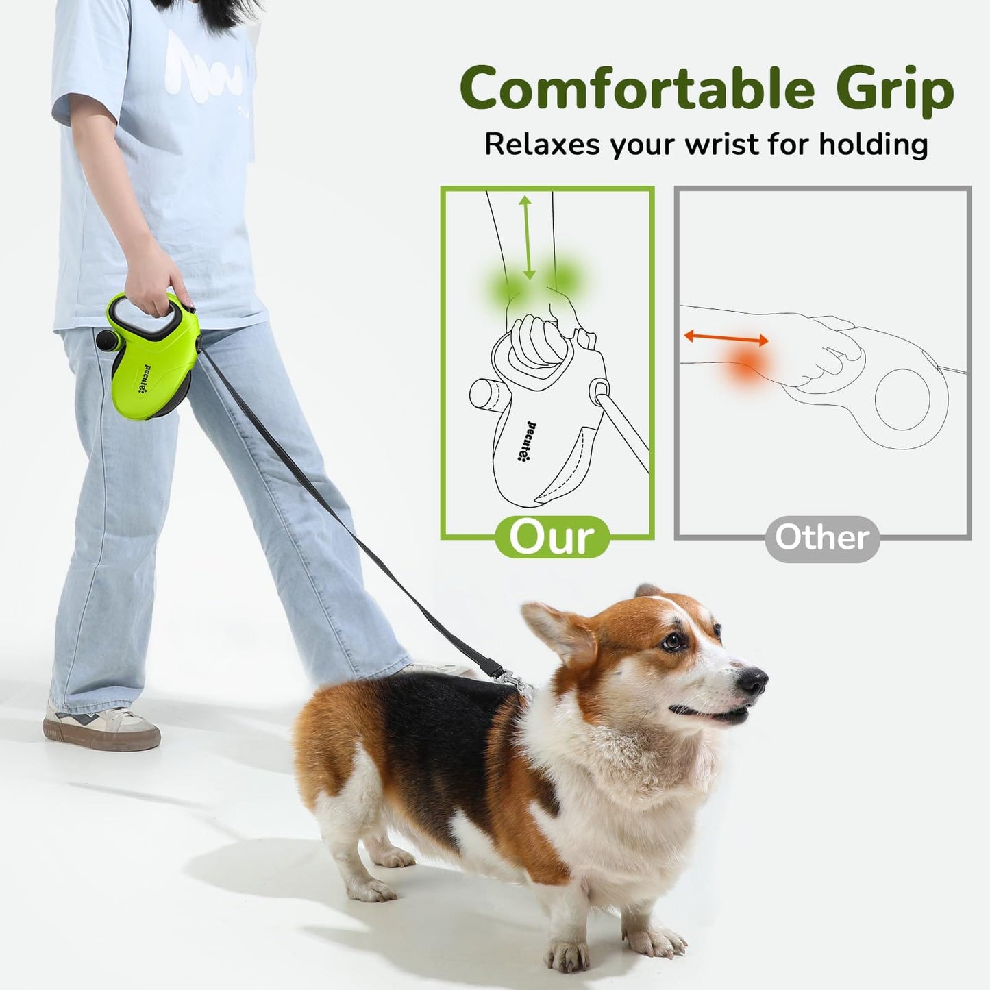 10m/32ft Retractable Dog Leash with Reflective Strips with  Poop Bag