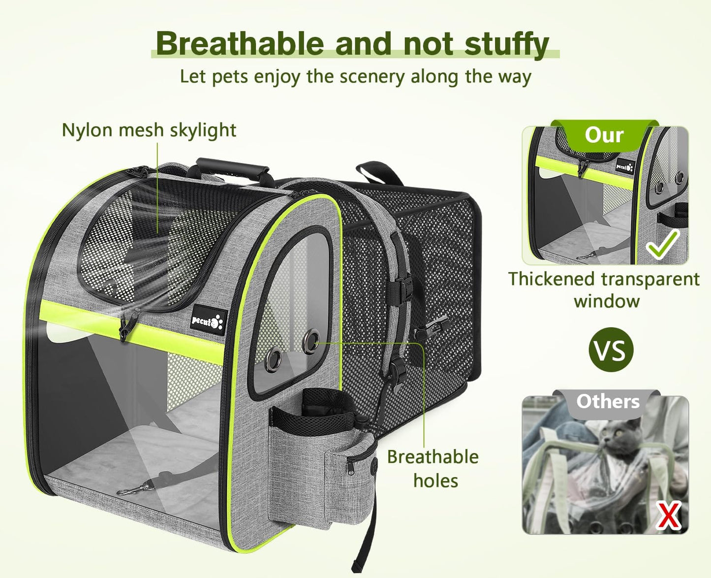 Portable Breathable Rucksack Expandable Cat Carrier Dog Backpack（Grey）