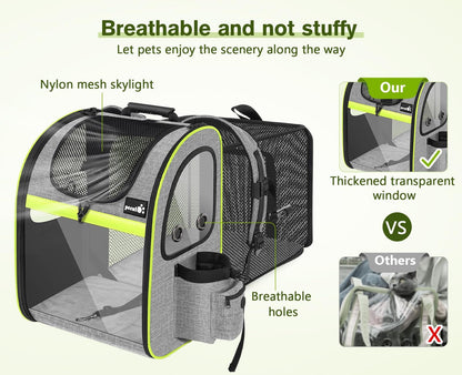 Portable Breathable Rucksack Expandable Cat Carrier Dog Backpack（Grey）