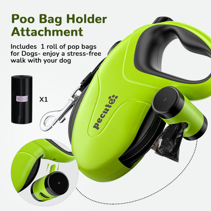 10m/32ft Retractable Dog Leash with Reflective Strips with  Poop Bag