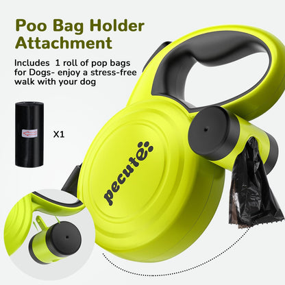 10m/32ft Retractable Dog Leash with Dog Waste Bag Holder