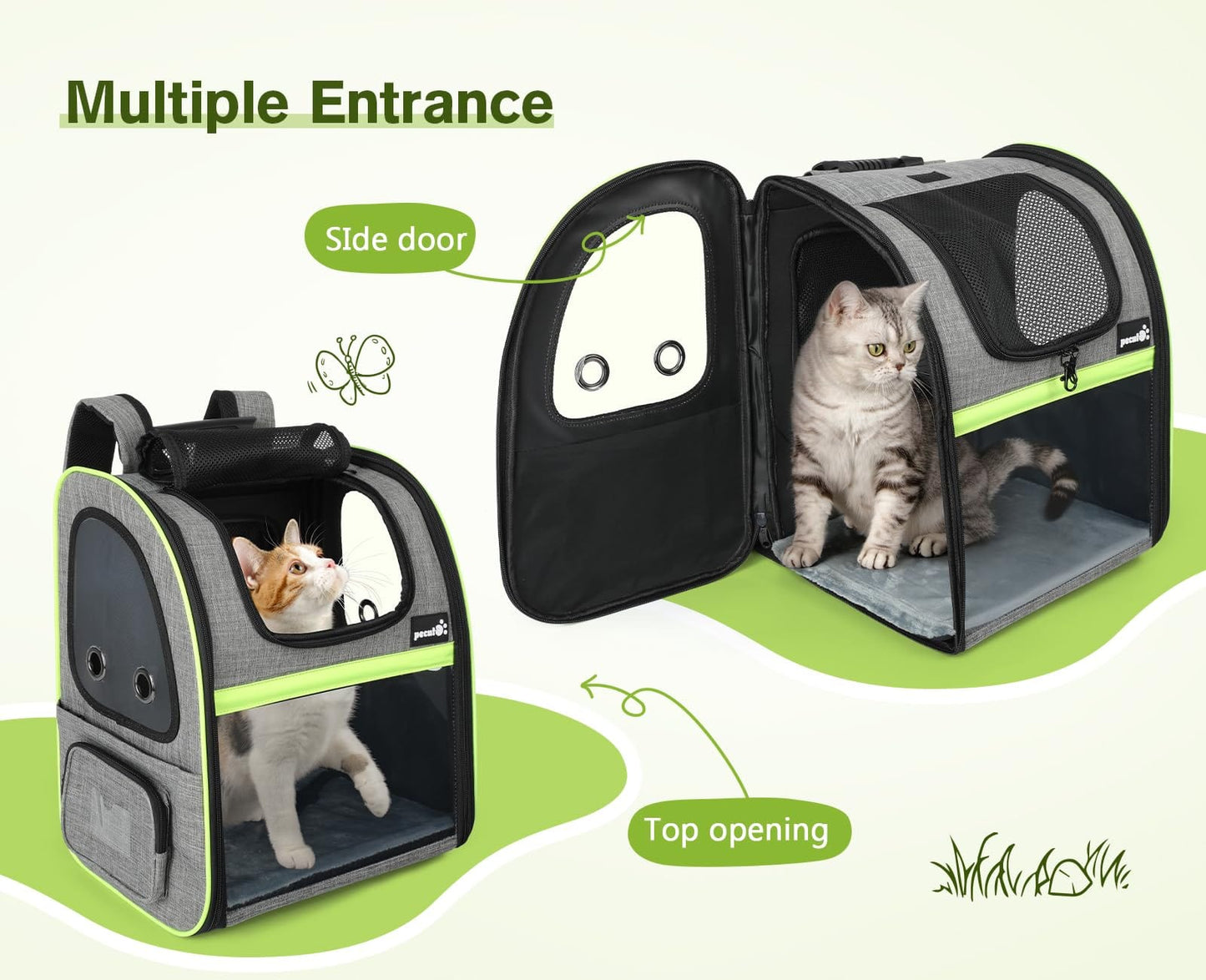 Portable Breathable Rucksack Expandable Cat Carrier Dog Backpack（Grey）