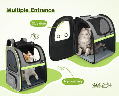 Portable Breathable Rucksack Expandable Cat Carrier Dog Backpack（Grey）