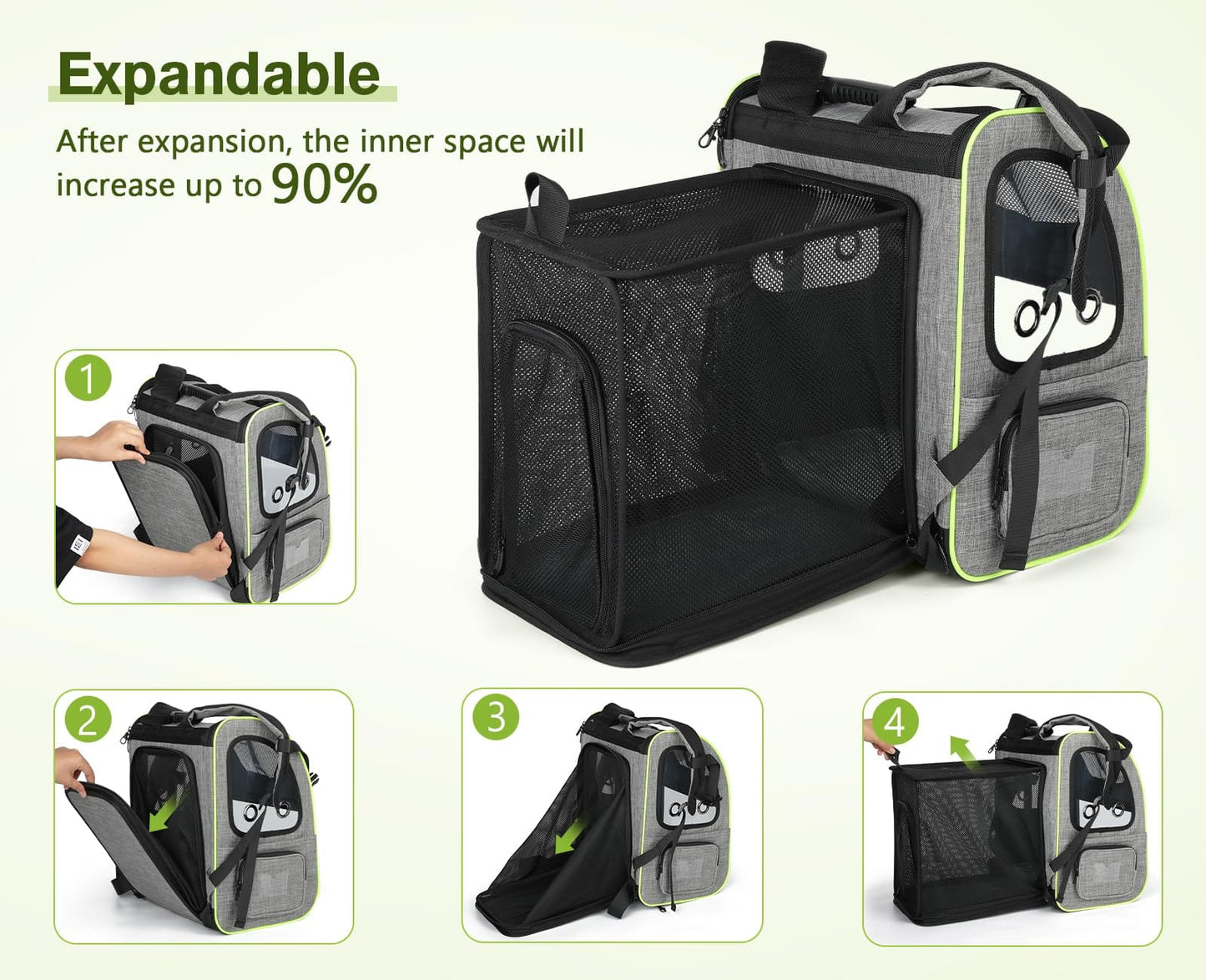 Portable Breathable Rucksack Expandable Cat Carrier Dog Backpack（Grey）