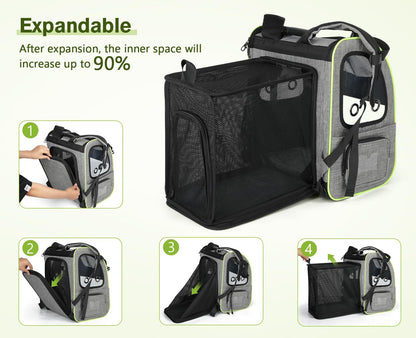 Portable Breathable Rucksack Expandable Cat Carrier Dog Backpack（Grey）